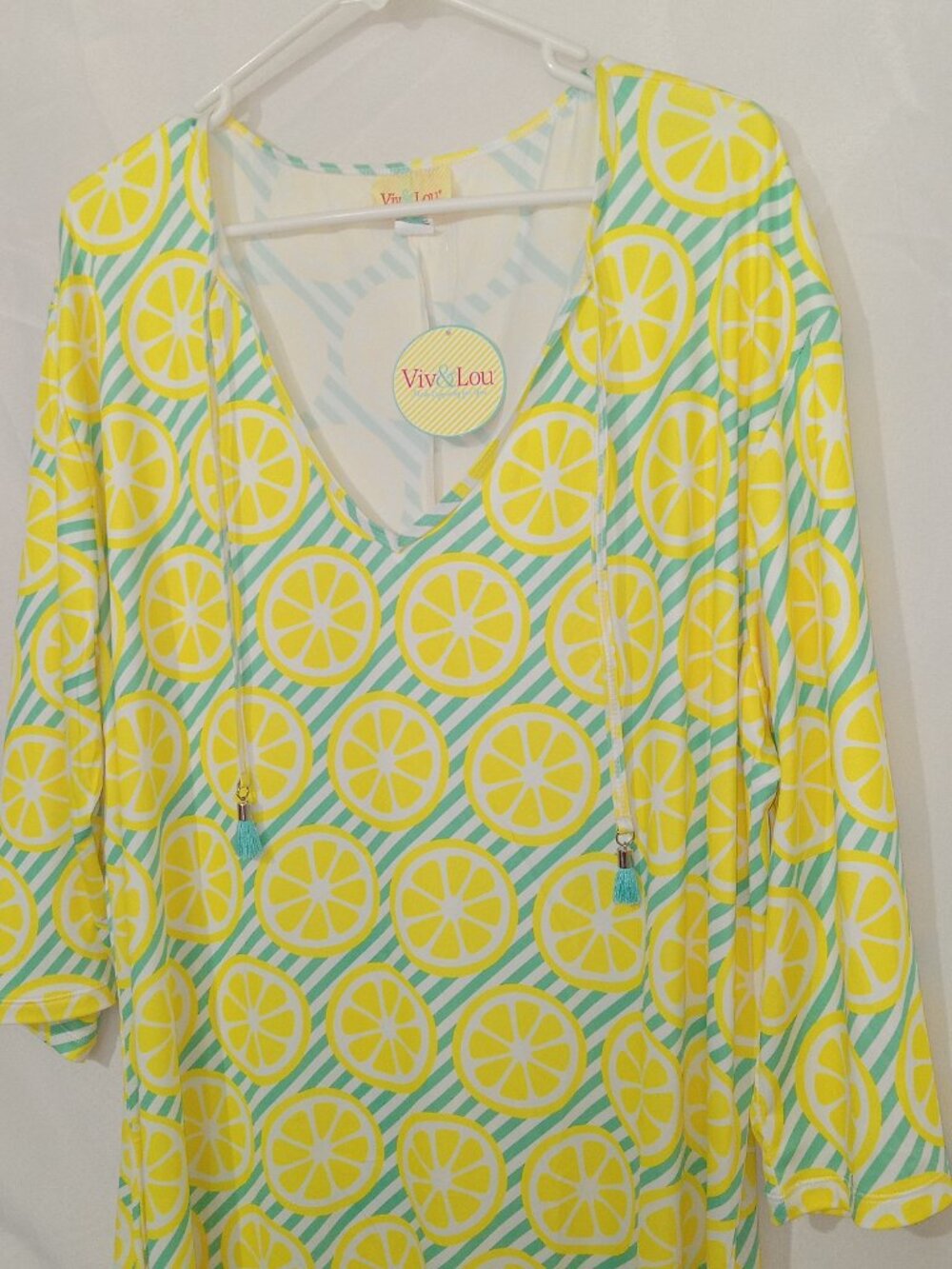 Viv & Lou Lemon Print Tunic Dress Main Squeeze Swim Cover Up 2XL NEW - Picture 2 of 11
